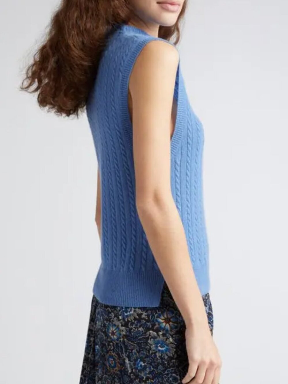 NWOT Veronica Beard Letitia Cable Cashmere Sweater Vest Blue Mockneck S Spring - Picture 4 of 10